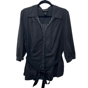 Lane Bryant Polka Dot Shirt Blouse Plus 18/20 Belted 3/4 Sleeve Dark Romantic